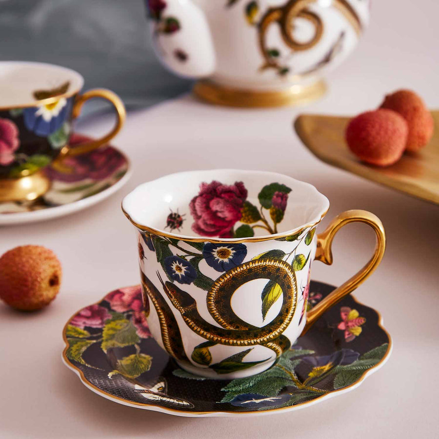 Creatures of Curiosity Black/Snake Teacup & Saucer
