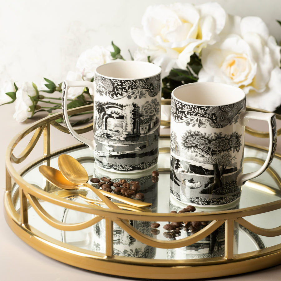 Spode Black Italian Mug and Spoon Set