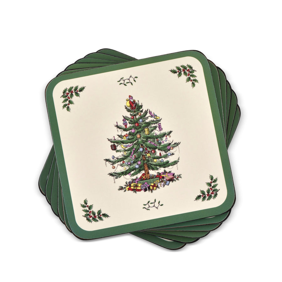 Spode Pimpernel Christmas Tree Coasters, Set of 6