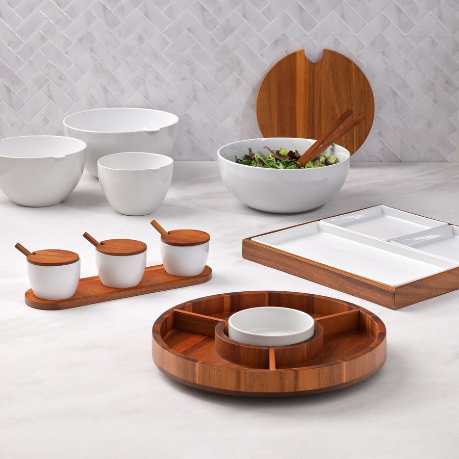 Nambe Duets Salad Bowl w/ Lid & Servers