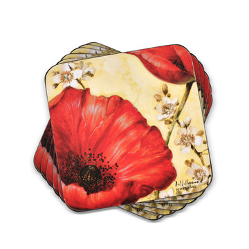 Pimpernel Red Poppy Blossoms Coasters, Set of 6