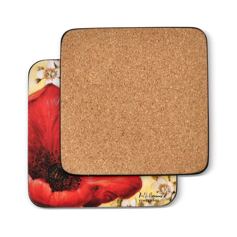 Pimpernel Red Poppy Blossoms Coasters, Set of 6