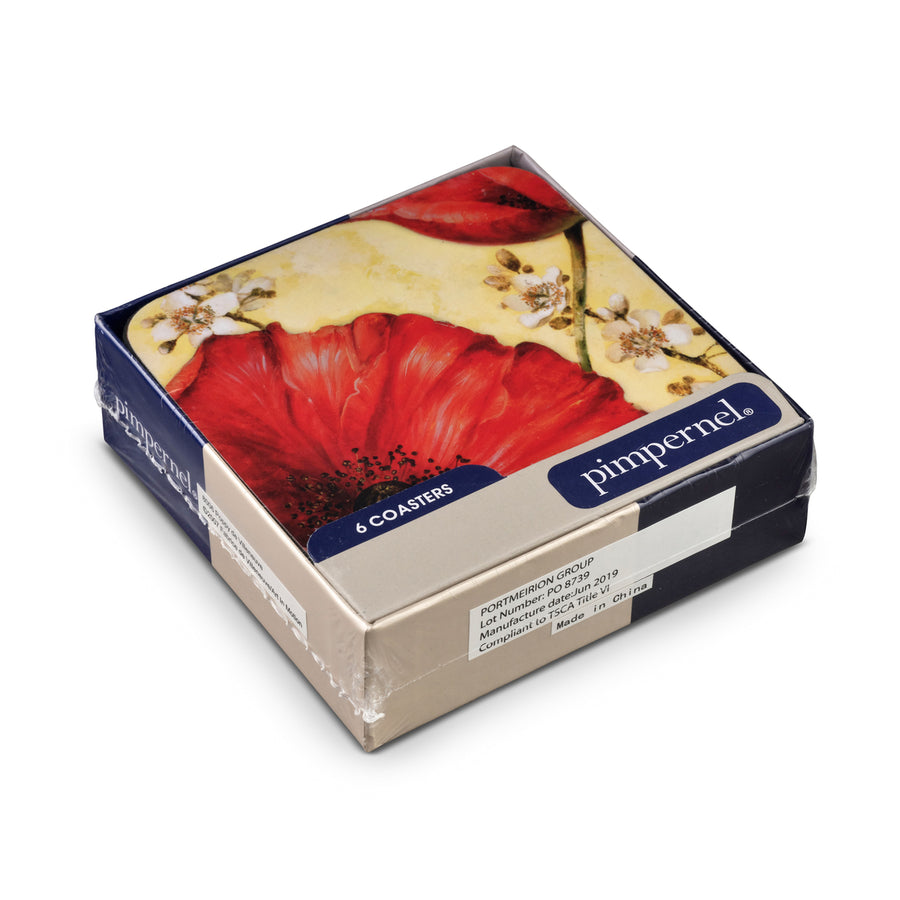 Pimpernel Red Poppy Blossoms Coasters, Set of 6