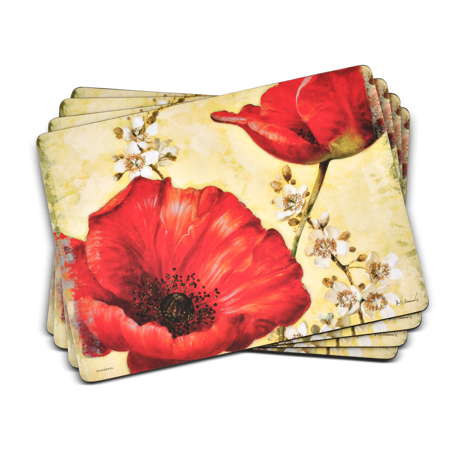 Pimpernel Red Poppy Blossoms Placemats, Set of 4