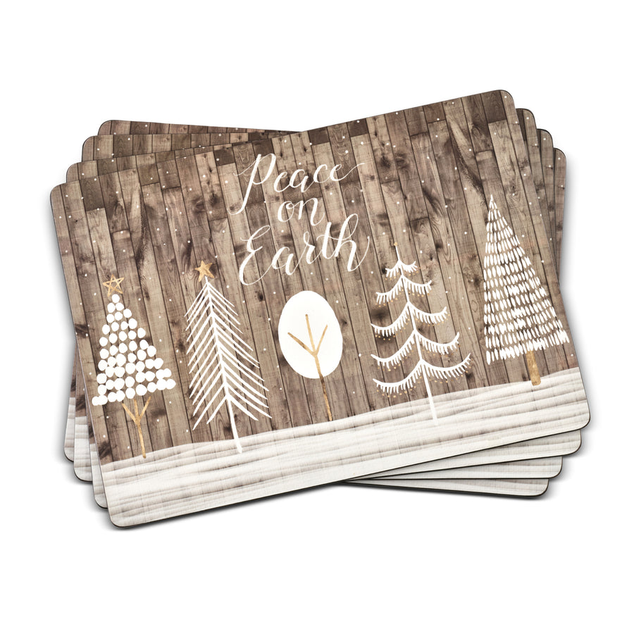 Pimpernel Wooden White Christmas Placemats, Set of 4
