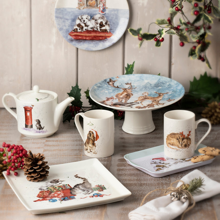 Royal Worcester Hannah Dale Wrendale Designs Holiday Mug and Tray Set Santa Paws