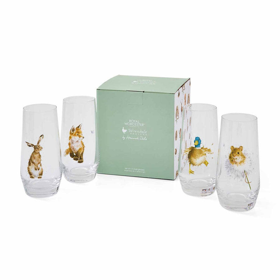 Royal Worcester Hannah Dale Wrendale DesignsHi-Ball Glasses, Set of 4
