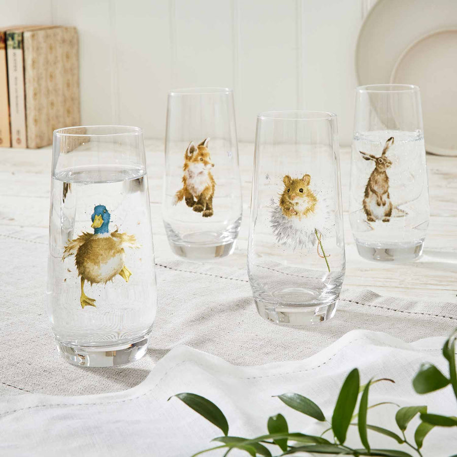Royal Worcester Hannah Dale Wrendale DesignsHi-Ball Glasses, Set of 4