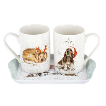 Royal Worcester Hannah Dale Wrendale Designs Holiday Mug and Tray Set Santa Paws